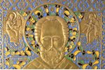 икона, Святитель Николай Чудотворец, медный сплав, 5-цветная эмаль, Российская империя, 19-й век, 26...