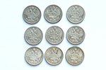 29 monētu komplekts, 20 kopeikas, 1823-1916 g., sudrabs, sudraba billons (500), Krievijas Impērija...