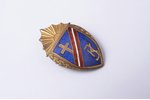 badge, "KJ" Kristīgā jaunatne (Christian youth), brass, Latvia, 20-30ies of 20th cent., 35х22.5 mm,...