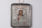 icon, Jesus Christ Pantocrator, silver, painted on zinc, 84 standart, by Alexey Stepanov, Russia, 18...