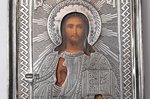 icon, Jesus Christ Pantocrator, silver, painted on zinc, 84 standart, by Alexey Stepanov, Russia, 18...