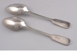 pair of spoons, silver, 84 standart, total weight of items 155.10 g, 21 cm, Ivan Khlebnikov factory,...