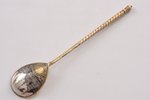 spoon, silver, 84 standard, 16.9 g, engraving, niello enamel, gilding, 13 cm, workshop of Vasily Dmi...