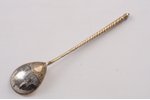 spoon, silver, 84 standard, 15.4 g, engraving, niello enamel, gilding, 13 cm, workshop of Vasily Dmi...