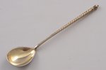 spoon, silver, 84 standard, 15.4 g, engraving, niello enamel, gilding, 13 cm, workshop of Vasily Dmi...