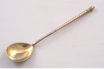 spoon, silver, 84 standard, 15.3 g, engraving, niello enamel, gilding, 13 cm, workshop of Vasily Dmi...