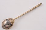 spoon, silver, 84 standard, 22.25 g, engraving, niello enamel, gilding, 14.5 cm, by Akimov V., 1887,...