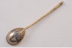 spoon, silver, 84 standard, 22.65 g, engraving, niello enamel, gilding, 14.5 cm, by Akimov V., 1887,...