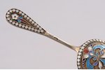 tea caddy spoon, silver, 84 standard, 26 g, cloisonne enamel, 11.45 cm, 1898-1907, Moscow, Russia...