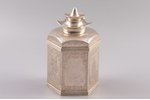 tea-caddy, silver, oriental motif, 84 standard, 403.3 g, engraving, height 15 cm, edge width 4.8 cm...