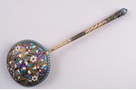 spoon, silver, 84 standard, 67.4 g, cloisonne enamel, gilding, 18.5 х 6 cm, handicraft institution o...