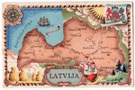 открытка, карта Латвии, Латвия, 20-30е годы 20-го века, 14,7x9,6 см...