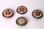 badge, 1st, 2nd, 3rd class in runnig and 3rd class in football, USSR, 50ies of 20 cent., Ø 29 mm, en...
