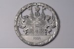Christmas tree toy (?), coat of arms of Riga, aluminum, Latvia, the beginning of the 20th cent., Ø 1...