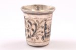 beaker, silver, 84 standard, 27.8 g, engraving, niello enamel, 4.8 cm, 1860, Russia...