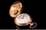 карманные часы, начало 20-го века, золото, внутренняя крышка позолоченная, 585 проба, 79.3 г, Ø 49 м...