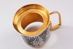 tea glass-holder, silver, Russian dance (Birches), 875 standard, 106.4 g, niello enamel, gilding, he...