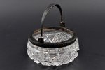 candy-bowl, silver, 875 standard, cut-glass (crystal), Ø 10.7 cm, h (with handle) 11 cm, the 30ties...