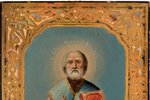 ikona, Svētais Nikolajs Brīnumdarītājs, dēlis, vizuļzelts, Krievijas impērija, 19. un 20. gadsimtu r...