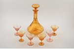 set of carafe and 6 glasses, Ilguciems glass factory, amber and rose color glass, Latvia, the 20-30t...