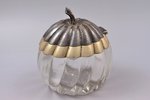 sugar-bowl, "Apple", silver plated, metal, glass, Europe, the beginning of the 20th cent., H 12.5 /...