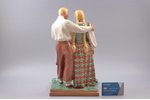 figurine, Couple in folk costumes, ceramics, Lithuania, USSR, Kaunas industrial complex "Daile", mol...
