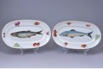 pair of dishes, for serving fish dishes, faience, M.S. Kuznetsov manufactory, Riga (Latvia), the 20-...