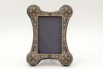 photo frame, silver, 84 standard, 408.8 g, (item weight), cloisonne enamel, garnet, 22.3 х 17 cm, Iv...