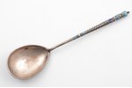 spoon, silver, 84 standard, 72.7 g, cloisonne enamel, 20.2 cm, D. P. Nikitin's workshop, 1896-1907,...