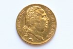 France, 20 francs, 1824, Louis XVIII, gold, fineness 900, 6.45161 g, fine gold weight 5.806 g, F# 51...