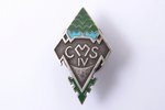 school badge, CMS, Cesis Forestry School, silver, Latvia, 1950, 32.2 x 19.7 mm...