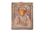 icon, Saint Nicholas the Miracle-Worker, board, painting, silver oklad, 84 standard, workshop of Pav...