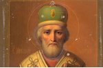 icon, Saint Nicholas the Miracle-Worker, board, painting, silver oklad, 84 standard, workshop of Pav...