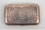 cigarette case, silver, "Troika", 84 standard, 124.2 g, engraving, niello enamel, 10.5 х 6.45 х 2.2...