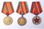set of 3 medals "For Irreproachable Service": 10, 15 and 20 years of service in KGB, 1st class, 2nd...