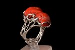 a ring, mediterranean coral "Bull's blood", silver, 925 standard, 14.13 g., the size of the ring 18+...
