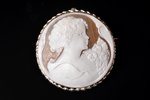pendant-brooch, shell cameo, silver, 925 standard, 14 g., the item's dimensions Ø 5.4 cm, Italy...