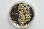 5 евро, 2014 г., Курземское барокко, серебро, 925 проба, Латвия, 22 г, Ø 35 мм, Proof...