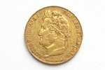 Francija, 20 franki, 1834 g., "Luiss Filips I", zelts, 900 prove, 6.45161 g, tīra zelta svars 5.806...