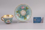 tējas pāris, Ziedi, roku gleznojums, porcelāns, Kornilovu Brāļu manufaktūra, Krievijas impērija, 19....