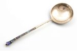 spoon, silver, 84 standard, 72 g, cloisonne enamel, 19.3 cm, by Nikolay Pavlov, 1908-1917, Moscow, R...