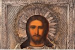 icon, Jesus Christ Pantocrator, board, painting, silver oklad, 84 standard, by Vasily Sikachev, Mosc...