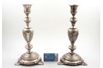 pair of candlesticks, Fraget w Warszawie, silver plated, Russia, Congress Poland, the border of the...