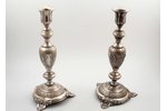 pair of candlesticks, Fraget w Warszawie, silver plated, Russia, Congress Poland, the border of the...