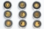 A set of coins from different countries in miniature, gold, fineness 999.9, 11.377 g, fine gold weig...