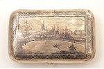 snuff-box, silver, 84 standard, 143.5 g, niello enamel, gilding, 10.6 x 6.6 x 2.95 cm, 1878, Moscow,...