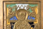 икона, Святитель Николай Чудотворец, медный сплав, 6-цветная эмаль, Российская империя, рубеж 19-го...