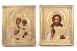 wedding icon pair, Jesus Christ Pantocrator, Tikhvin icon of the Mother of God, board, painting, sil...