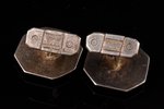 запонки, из 1-латовой монеты, серебро, 16.70 г., размер изделия 2.3 x 2.3 см, перламутр, 30-е годы 2...