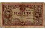5 liti, banknote, 1929 g., Lietuva, F...
